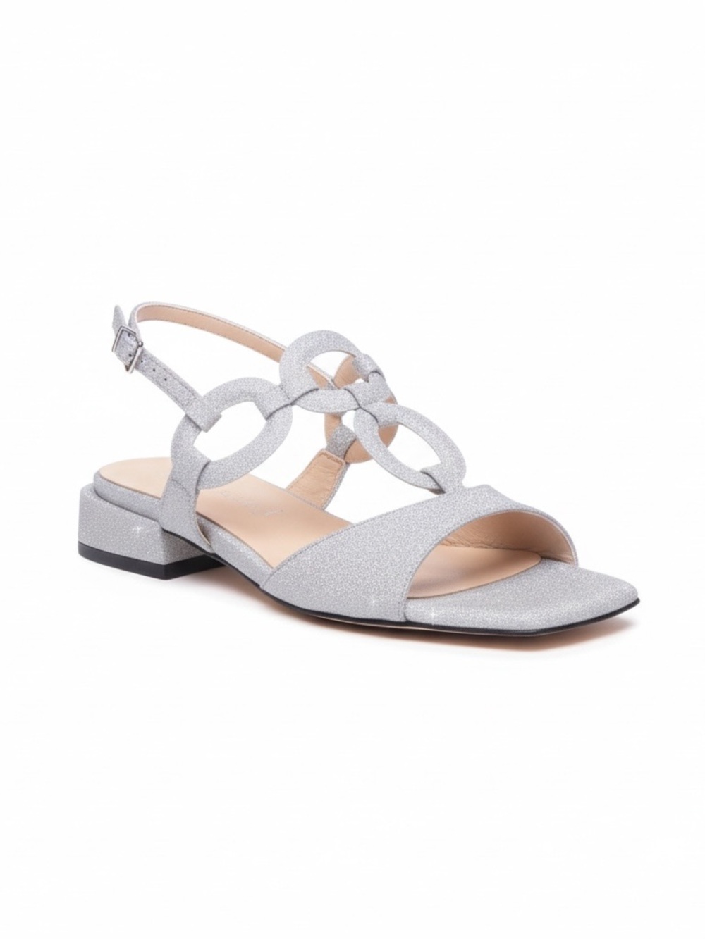 RON WHITE Beverly Sandal in All-Over Galaxy Silver Back strap Made in Italy NEW